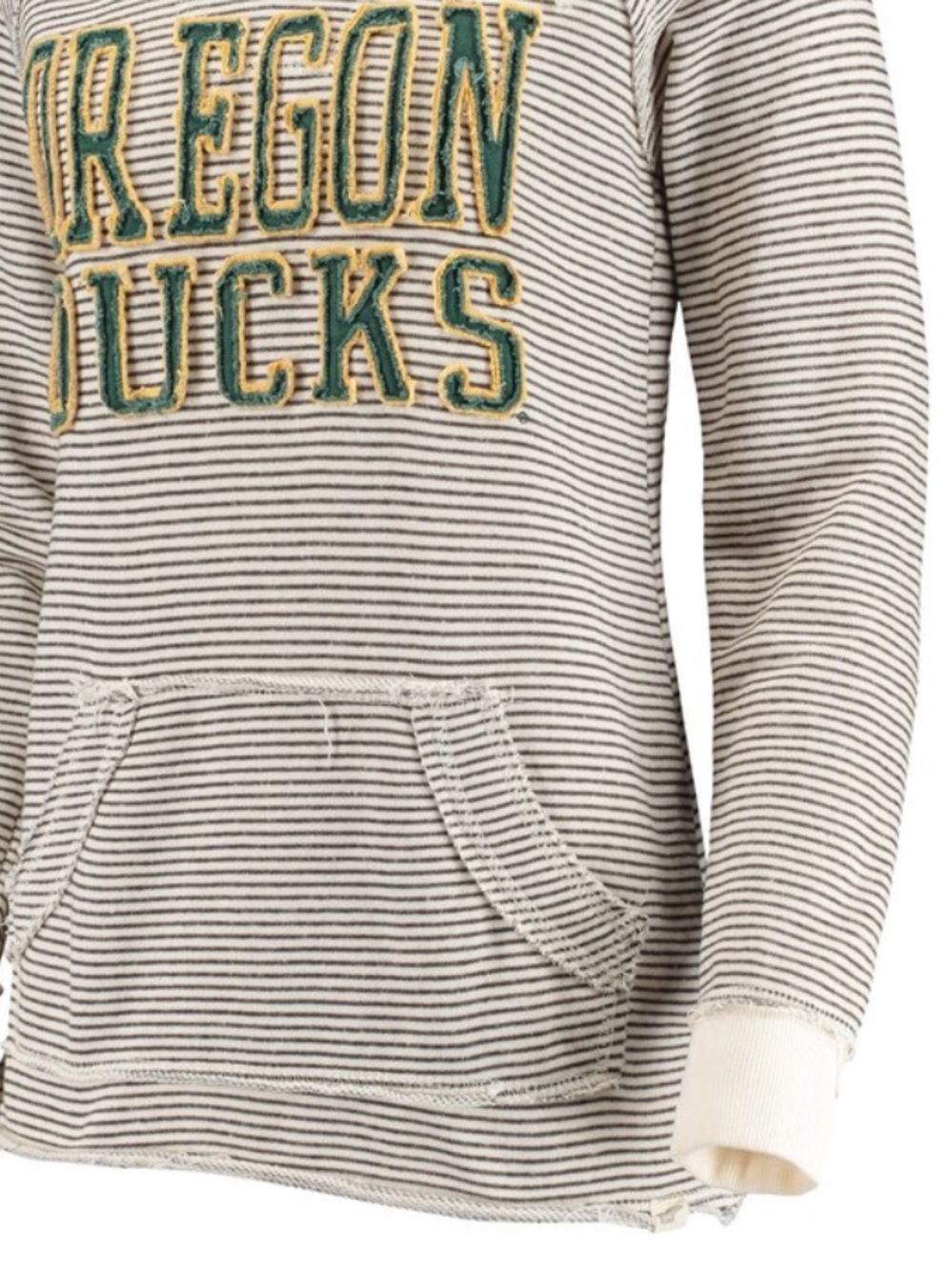 Women's Blue 84 Cream/Gray Oregon Ducks Striped Raglan Pullover Hoodie - Picture 4 of 7